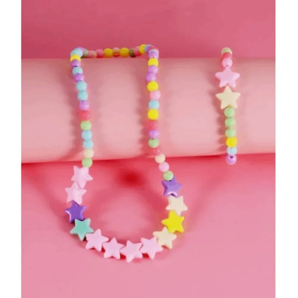 Girls Star Stretch Beaded Necklace & Bracelet Set
